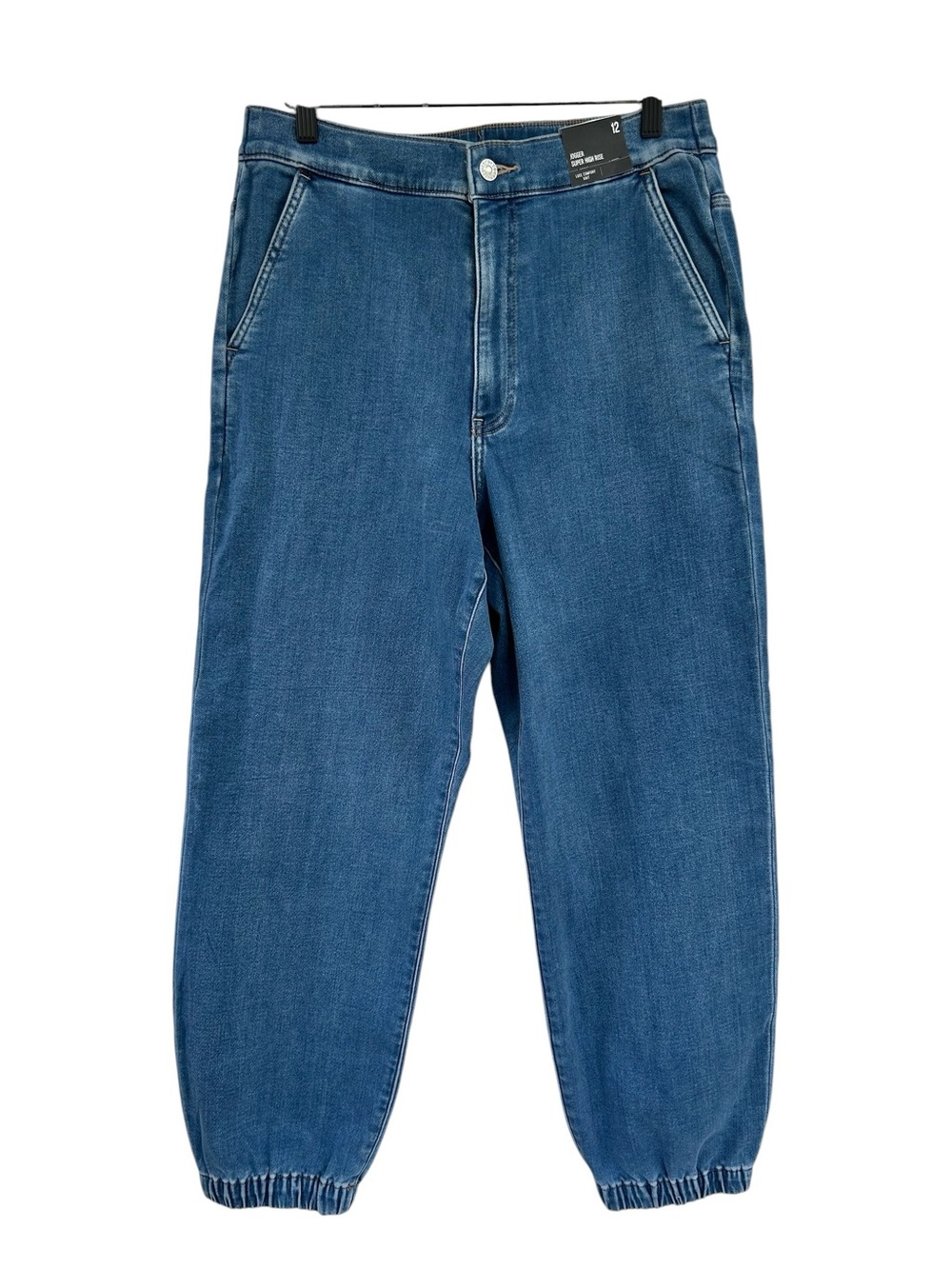 EXPRESS Jogger Super High Rise Medium Wash NEW Blue Jeans 12